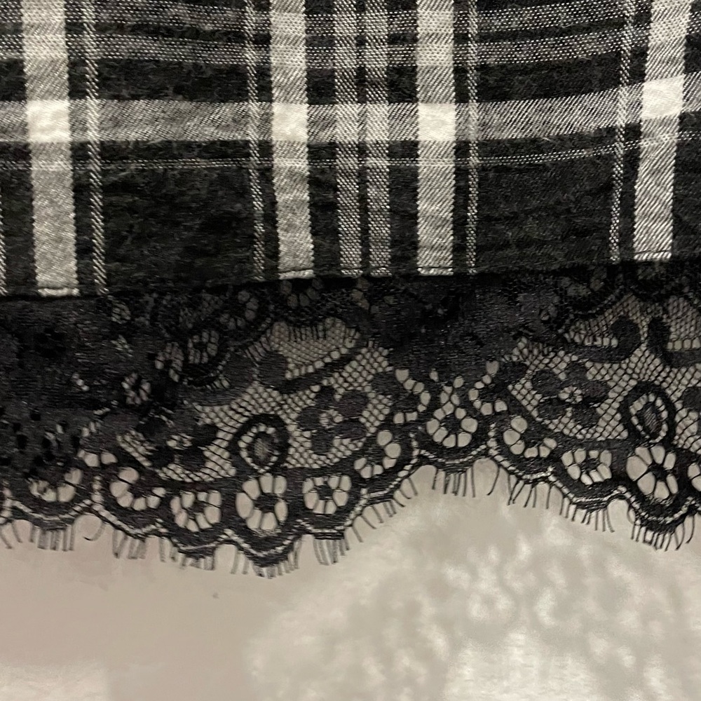 Zara White Black Plaid Trf Lace Trim V Neck Spaghettis - Picture 6 of 6
